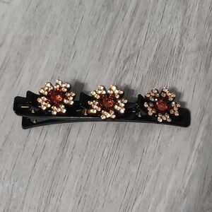Gold and Orange Rhinestone Floral Black Hair Clip